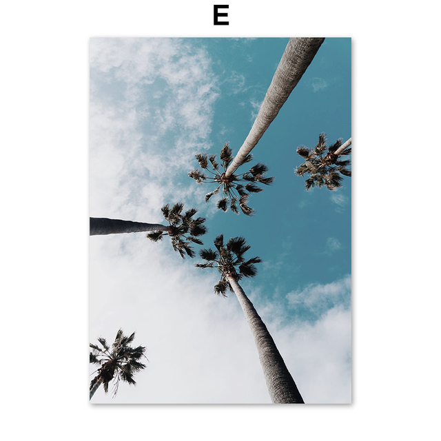 Naturalne płótno z krajobrazem malarstwo ścienne - Ocean Surfriding drzewa kokosowe, Nordic dekoracje plakaty i druk dla salonu - Wianko - 11