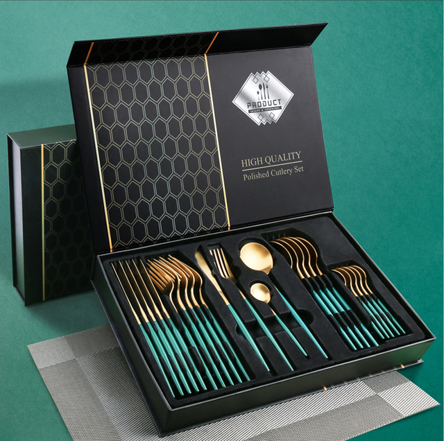 Luksusowy 24-elementowy zestaw stołowy ze stali nierdzewnej - nóż do kotletów, widelec, deserowa łyżeczka do kawy - można myć w zmywarce - Wianko - 23
