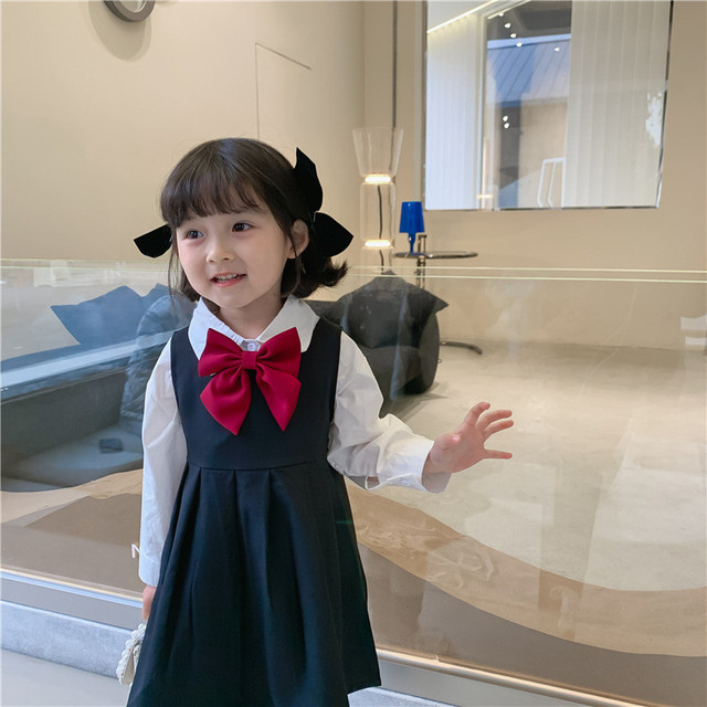 Dziewczęce zestawy sukienek 2021 w mundurku szkolnym: biała bluzka + sukienka bez rękawów dla dziewczynek - Wianko - 3