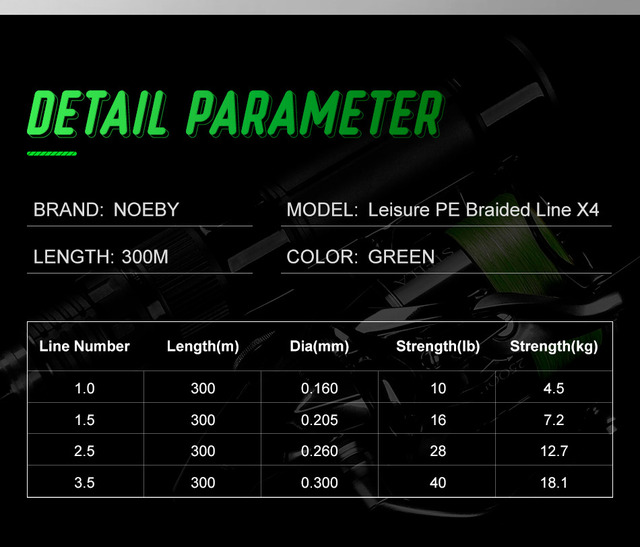 NOEBY PE Line 4 pleciona wielowłóknowa linka wędkarska 100m 300m 7-80lb żyła przewodu Snood dla szczupaka karpia akcesoria wędkarskieWielowłóknowa żyłka wędkarska NOEBY PE Line 4 pleciona 100m-300m 7-80lb - idealna do łowienia szczupaków i karpi - Wianko - 3