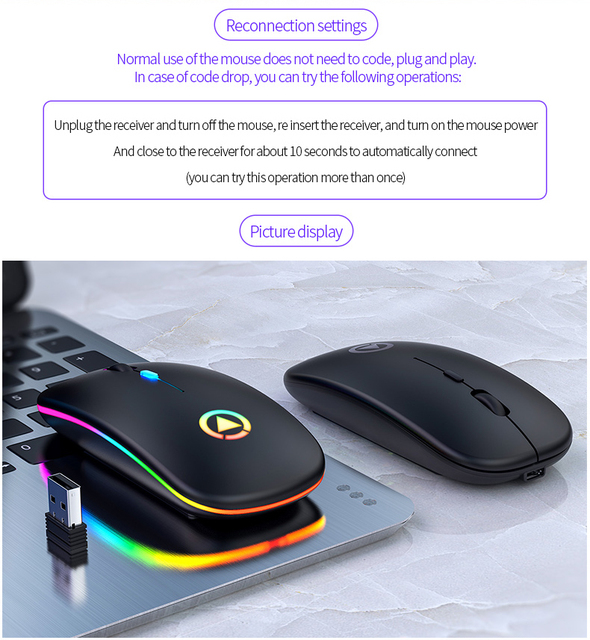 Bezprzewodowa mysz komputerowa RGB z ergonomicznym designem i podświetlanymi diodami LED - Wianko - 9