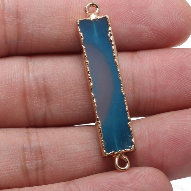 Łącznik z niebieskiej agaty naturalny kamień do biżuterii DIY - prostokątny format na naszyjnik, bransoletkę i choker - Wianko - 4