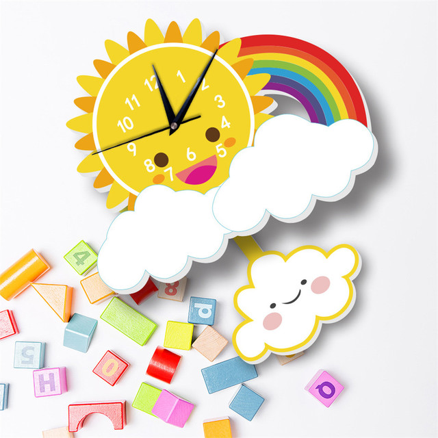Zegar ścienny z wisiorkiem dekoracyjnym Cute Cartoon Swinging Sun Rainbow dla dzieci - Wianko - 4