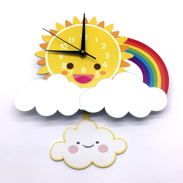 Zegar ścienny z wisiorkiem dekoracyjnym Cute Cartoon Swinging Sun Rainbow dla dzieci - Wianko - 6