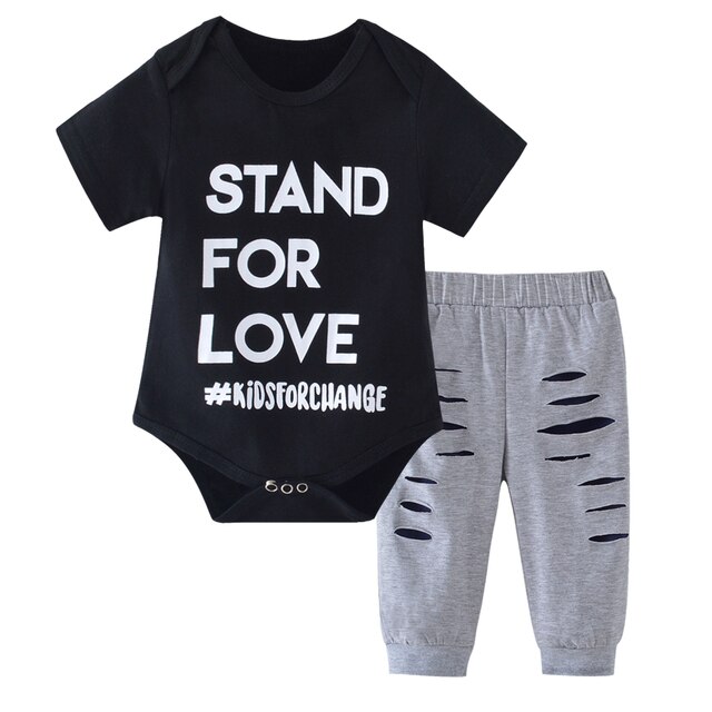 Noworodkowe ubrania dla dziewczynki i chłopca 2020 - zestaw ubranek: T-shirt z krótkim rękawem i spodnie ze spaczonym detalem - Wianko - 1