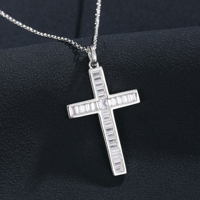 Wisiorek krzyż z cyrkonią Iced Out, wykonany z prawdziwego srebra 925, dla kobiet - modna biżuteria na prezent 2021 - Wianko - 2