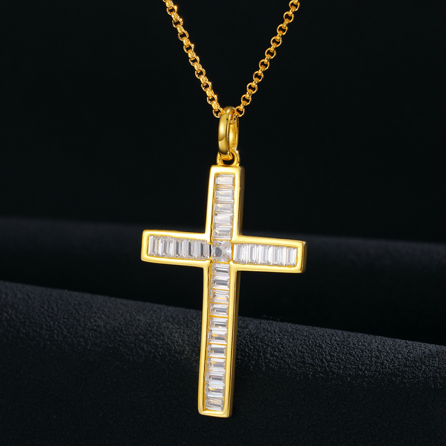 Wisiorek krzyż z cyrkonią Iced Out, wykonany z prawdziwego srebra 925, dla kobiet - modna biżuteria na prezent 2021 - Wianko - 6