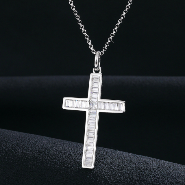 Wisiorek krzyż z cyrkonią Iced Out, wykonany z prawdziwego srebra 925, dla kobiet - modna biżuteria na prezent 2021 - Wianko - 7