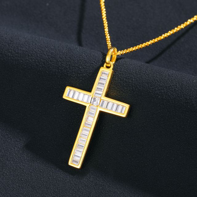 Wisiorek krzyż z cyrkonią Iced Out, wykonany z prawdziwego srebra 925, dla kobiet - modna biżuteria na prezent 2021 - Wianko - 3