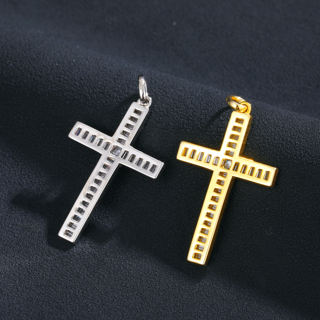 Wisiorek krzyż z cyrkonią Iced Out, wykonany z prawdziwego srebra 925, dla kobiet - modna biżuteria na prezent 2021 - Wianko - 4