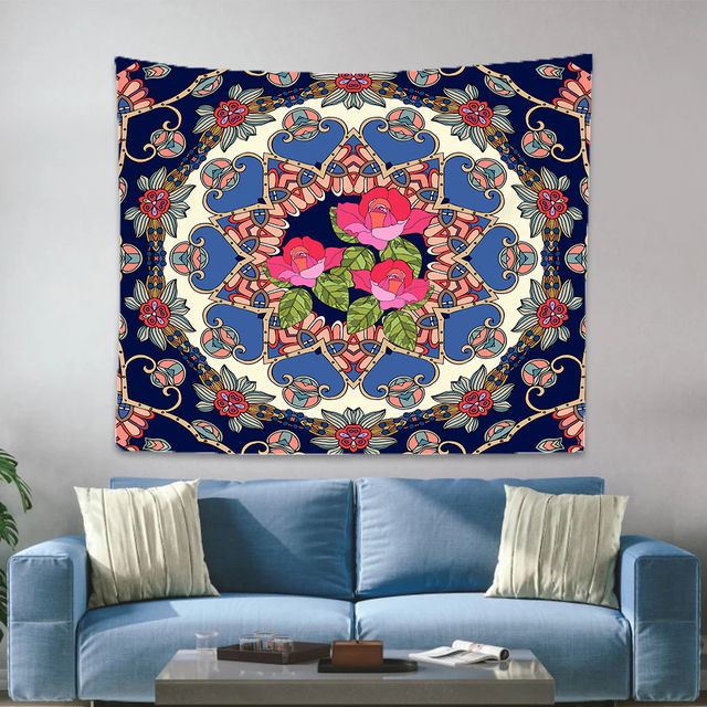 Floral Tapestry Mandala z bordiurą Paisley - ozdoba ścienna do salonu i sypialni, różne rozmiary - Wianko - 8