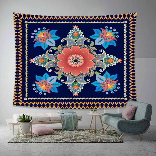 Floral Tapestry Mandala z bordiurą Paisley - ozdoba ścienna do salonu i sypialni, różne rozmiary - Wianko - 6