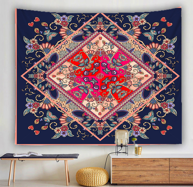 Floral Tapestry Mandala z bordiurą Paisley - ozdoba ścienna do salonu i sypialni, różne rozmiary - Wianko - 2