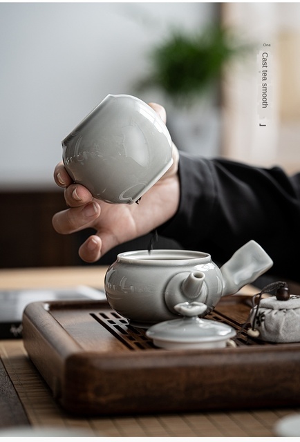 Puszka na herbatę ceramiczna zamknięta mini w stylu japońskim, koloru ice grey - Wianko - 9