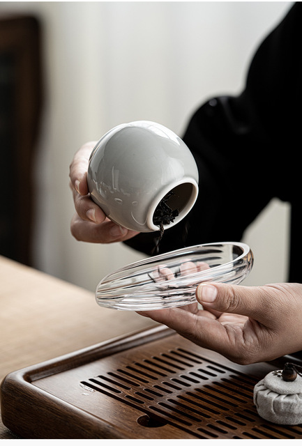 Puszka na herbatę ceramiczna zamknięta mini w stylu japońskim, koloru ice grey - Wianko - 5