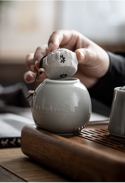 Puszka na herbatę ceramiczna zamknięta mini w stylu japońskim, koloru ice grey - Wianko - 8