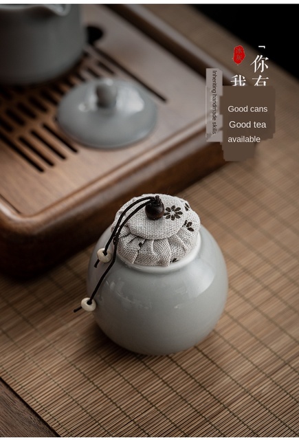 Puszka na herbatę ceramiczna zamknięta mini w stylu japońskim, koloru ice grey - Wianko - 4