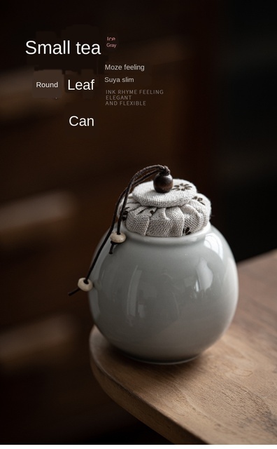 Puszka na herbatę ceramiczna zamknięta mini w stylu japońskim, koloru ice grey - Wianko - 1