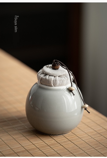 Puszka na herbatę ceramiczna zamknięta mini w stylu japońskim, koloru ice grey - Wianko - 7