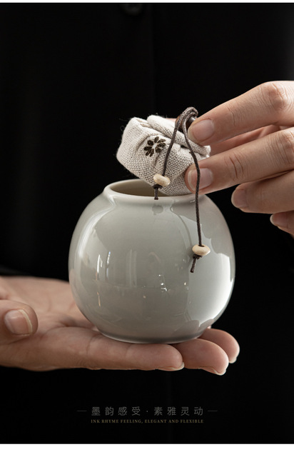 Puszka na herbatę ceramiczna zamknięta mini w stylu japońskim, koloru ice grey - Wianko - 13