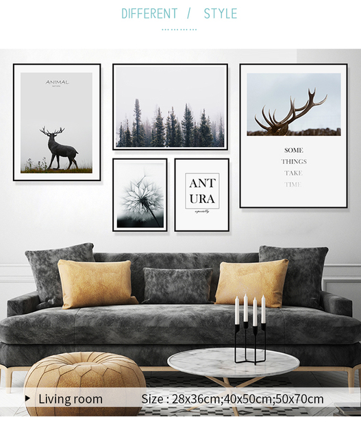 Plakat Dmuchawiec las łoś jeleń ze zwierzętami Nordic - naturalny druk płótno, artystyczne obraz, dekoracja ściany, krajobraz domu, zdjęcia salonu - Wianko - 8