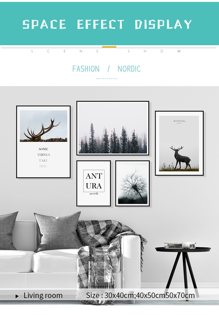 Plakat Dmuchawiec las łoś jeleń ze zwierzętami Nordic - naturalny druk płótno, artystyczne obraz, dekoracja ściany, krajobraz domu, zdjęcia salonu - Wianko - 2