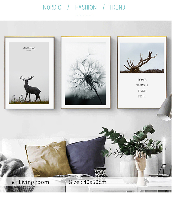 Plakat Dmuchawiec las łoś jeleń ze zwierzętami Nordic - naturalny druk płótno, artystyczne obraz, dekoracja ściany, krajobraz domu, zdjęcia salonu - Wianko - 4