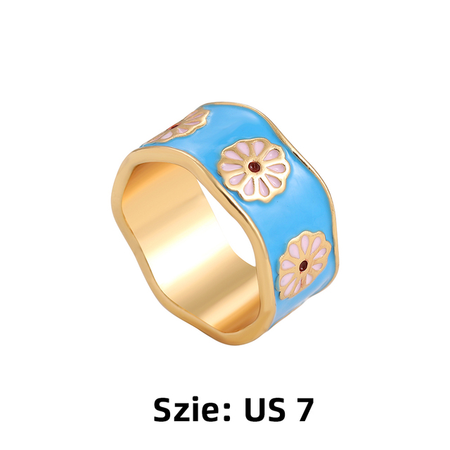 Złoty pierścionek Bohemia z geometrycznym wzorem i kolorowym kwiatem Daisy - Wianko - 1