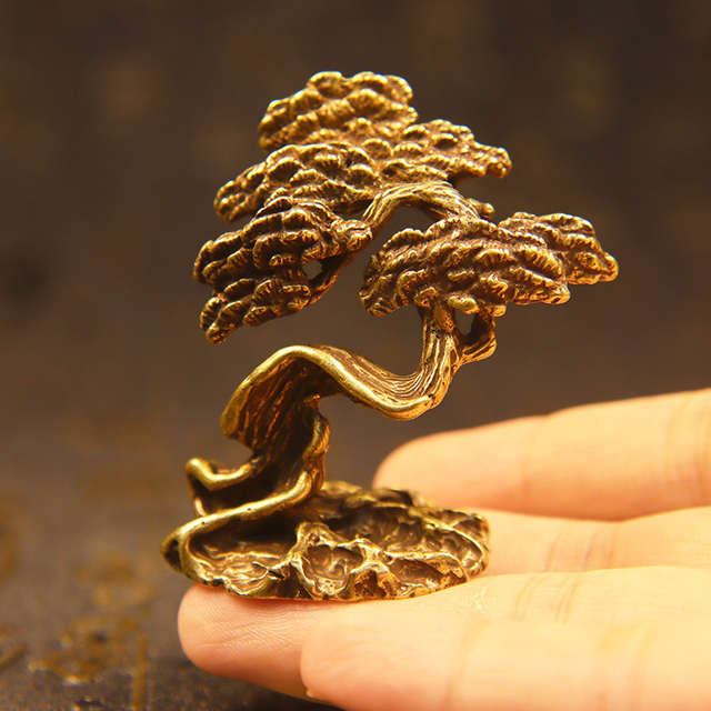Miniatura ręcznie wykonana z mosiądzu - sosna herbata ozdoby dla zwierząt, zielona sosna, kreatywna miedź, bogate dekoracje biurka - Wianko - 8