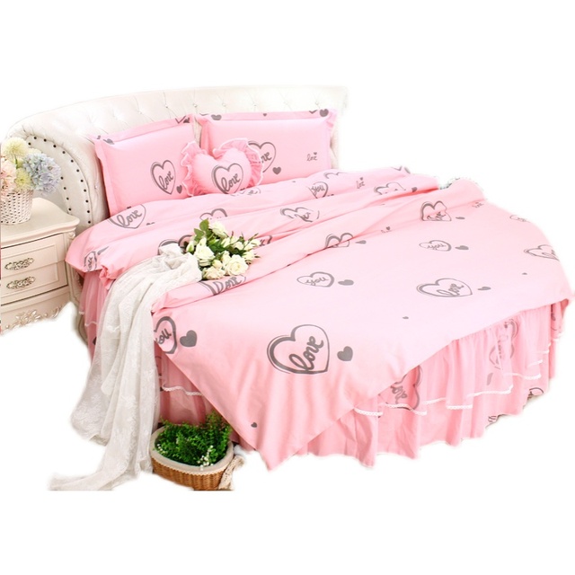 Zestaw pościeli - Różowe serce miłości, okrągłe łóżko narożne, słodka kołdra, duży rozmiar - Wianko - 1