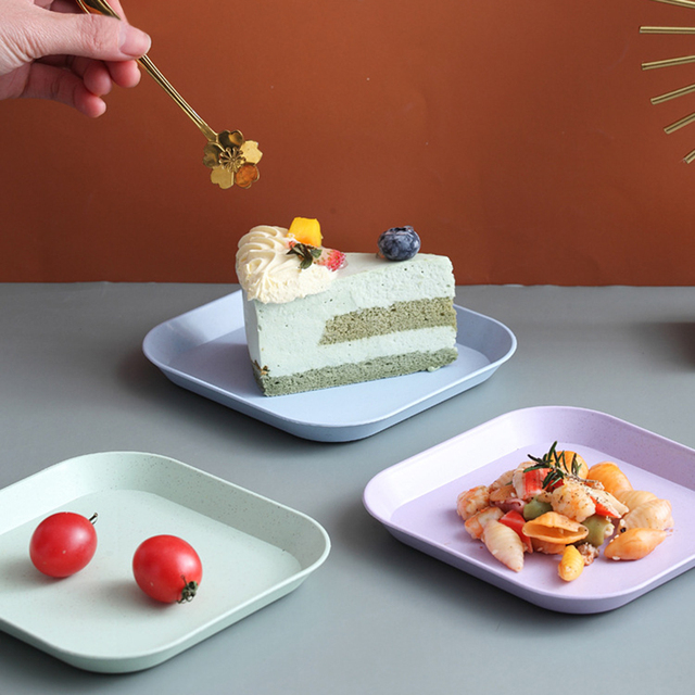 Zestaw sztućców zdrowych, płytki talerz i salaterka z kolorowymi włóknami ze słomy pszenicznej - naczynia i talerze - Wianko - 4