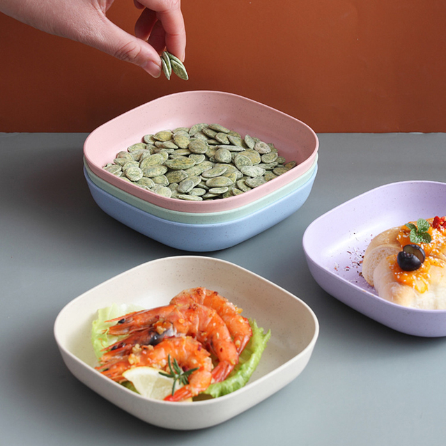 Zestaw sztućców zdrowych, płytki talerz i salaterka z kolorowymi włóknami ze słomy pszenicznej - naczynia i talerze - Wianko - 5