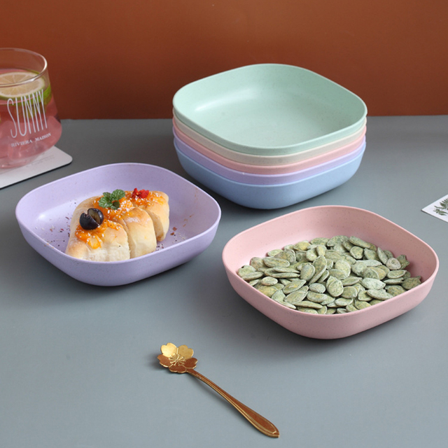 Zestaw sztućców zdrowych, płytki talerz i salaterka z kolorowymi włóknami ze słomy pszenicznej - naczynia i talerze - Wianko - 9