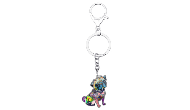 Breloczek na klucze z emaliowanym, błyszczącym Bulldogiem Mopsem i kółkiem z kryształkami - biżuteria i akcesoria dla miłośników zwierząt - Wianko - 4