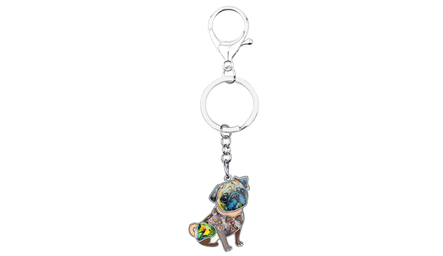 Breloczek na klucze z emaliowanym, błyszczącym Bulldogiem Mopsem i kółkiem z kryształkami - biżuteria i akcesoria dla miłośników zwierząt - Wianko - 5