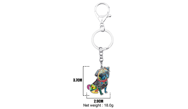 Breloczek na klucze z emaliowanym, błyszczącym Bulldogiem Mopsem i kółkiem z kryształkami - biżuteria i akcesoria dla miłośników zwierząt - Wianko - 7