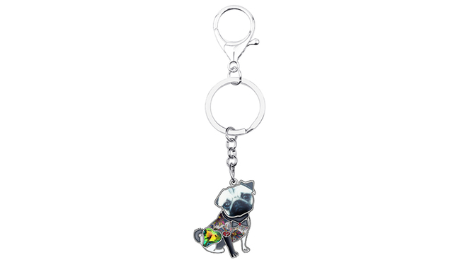 Breloczek na klucze z emaliowanym, błyszczącym Bulldogiem Mopsem i kółkiem z kryształkami - biżuteria i akcesoria dla miłośników zwierząt - Wianko - 6
