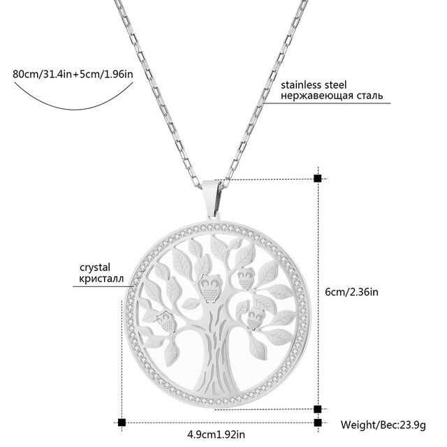 Naszyjnik ze stali nierdzewnej 2021 - motyl, wielkie serce, sowa, drzewo życia - Wianko - 6
