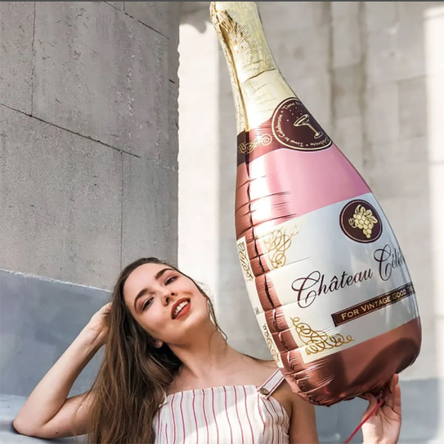 Różowa butelka na szampana z balonem urodzinowym - doskonała dekoracja na rocznicę, ślub, walentynki - Wianko - 8