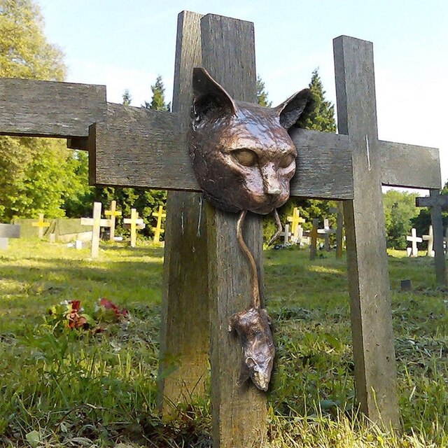 Zasłona ścienno-dekoracyjna z rzeźbą pięknego kota i myszki jako ozdoba ogrodowa dla domu - Wianko - 8