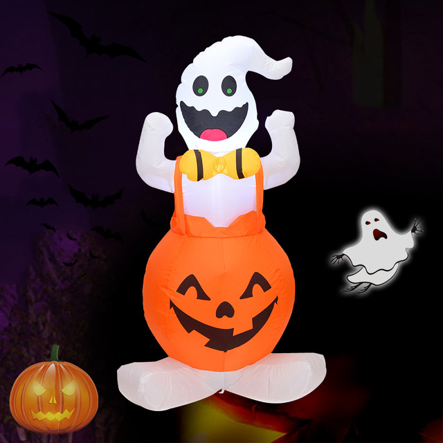 Lampion Halloween z nadmuchiwanych dekoracji dyni w stylu horroru z demonem LED czarownicą i duchem, idealny na imprezę DIY - Wianko - 7