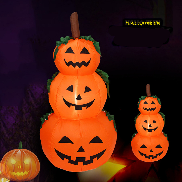 Lampion Halloween z nadmuchiwanych dekoracji dyni w stylu horroru z demonem LED czarownicą i duchem, idealny na imprezę DIY - Wianko - 5