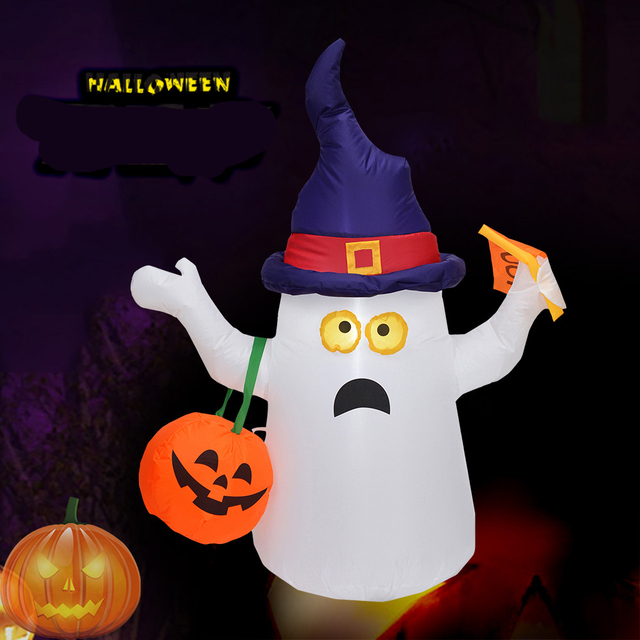 Lampion Halloween z nadmuchiwanych dekoracji dyni w stylu horroru z demonem LED czarownicą i duchem, idealny na imprezę DIY - Wianko - 8