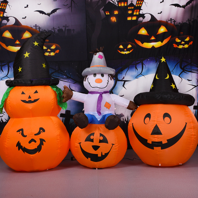 Lampion Halloween z nadmuchiwanych dekoracji dyni w stylu horroru z demonem LED czarownicą i duchem, idealny na imprezę DIY - Wianko - 1