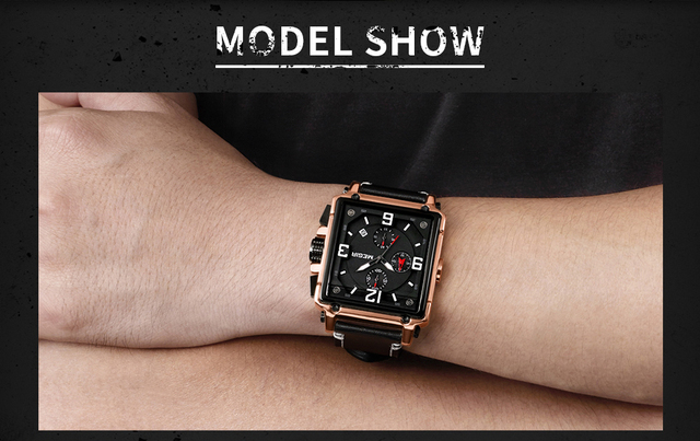 Zegarek MEGIR dla mężczyzn 2021 Top marka luksusowy skórzany wojskowy zegarek kwarcowy kwadratowy styl mężczyzny - Wianko - 13
