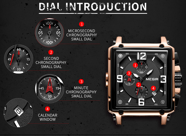 Zegarek MEGIR dla mężczyzn 2021 Top marka luksusowy skórzany wojskowy zegarek kwarcowy kwadratowy styl mężczyzny - Wianko - 6