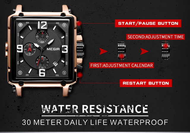 Zegarek MEGIR dla mężczyzn 2021 Top marka luksusowy skórzany wojskowy zegarek kwarcowy kwadratowy styl mężczyzny - Wianko - 7
