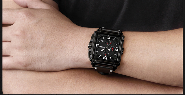 Zegarek MEGIR dla mężczyzn 2021 Top marka luksusowy skórzany wojskowy zegarek kwarcowy kwadratowy styl mężczyzny - Wianko - 15