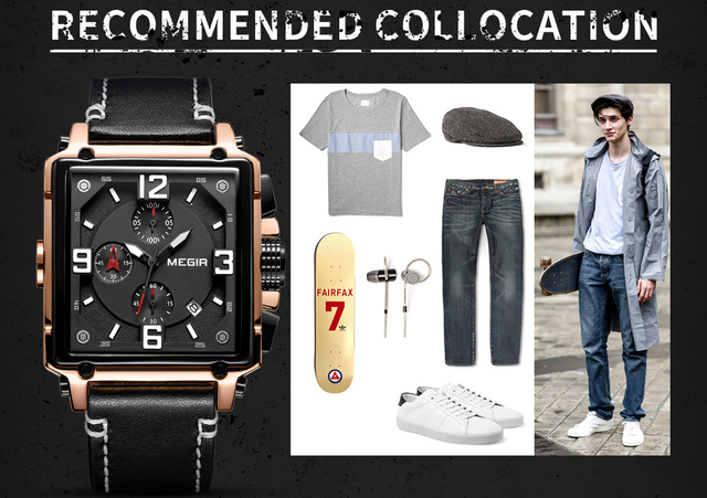 Zegarek MEGIR dla mężczyzn 2021 Top marka luksusowy skórzany wojskowy zegarek kwarcowy kwadratowy styl mężczyzny - Wianko - 19