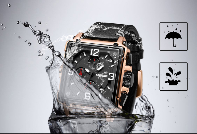 Zegarek MEGIR dla mężczyzn 2021 Top marka luksusowy skórzany wojskowy zegarek kwarcowy kwadratowy styl mężczyzny - Wianko - 8